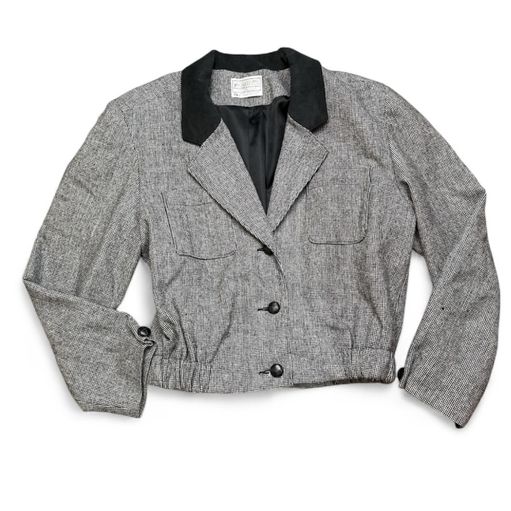 Pendleton Vintage Bomber Jacket Houndstooth Black… - image 1